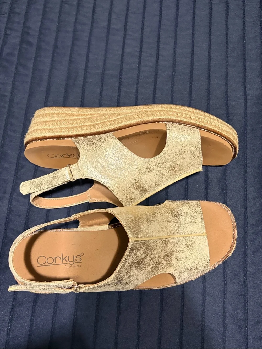 Corkys Gold Metallic “Ready or Not” woman’s size 8.